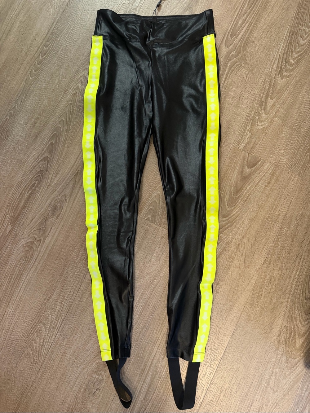 Koral black  Stirrup Leggings with Neon Yellow Side Stripes